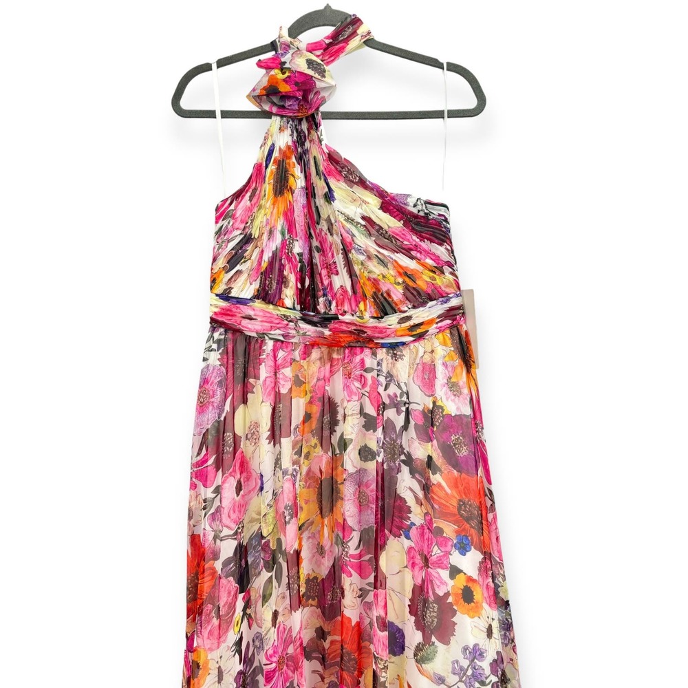 Sold. Mac Duggal NEW Asymmetrical Ruffled Halter Floral Chiffon Gown Size 10 - Picture 4 of 16